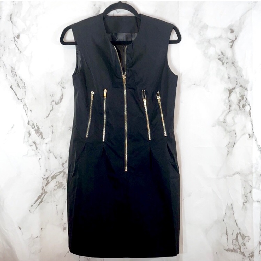 TOV Holy Black Zipper Sheath Dress F29